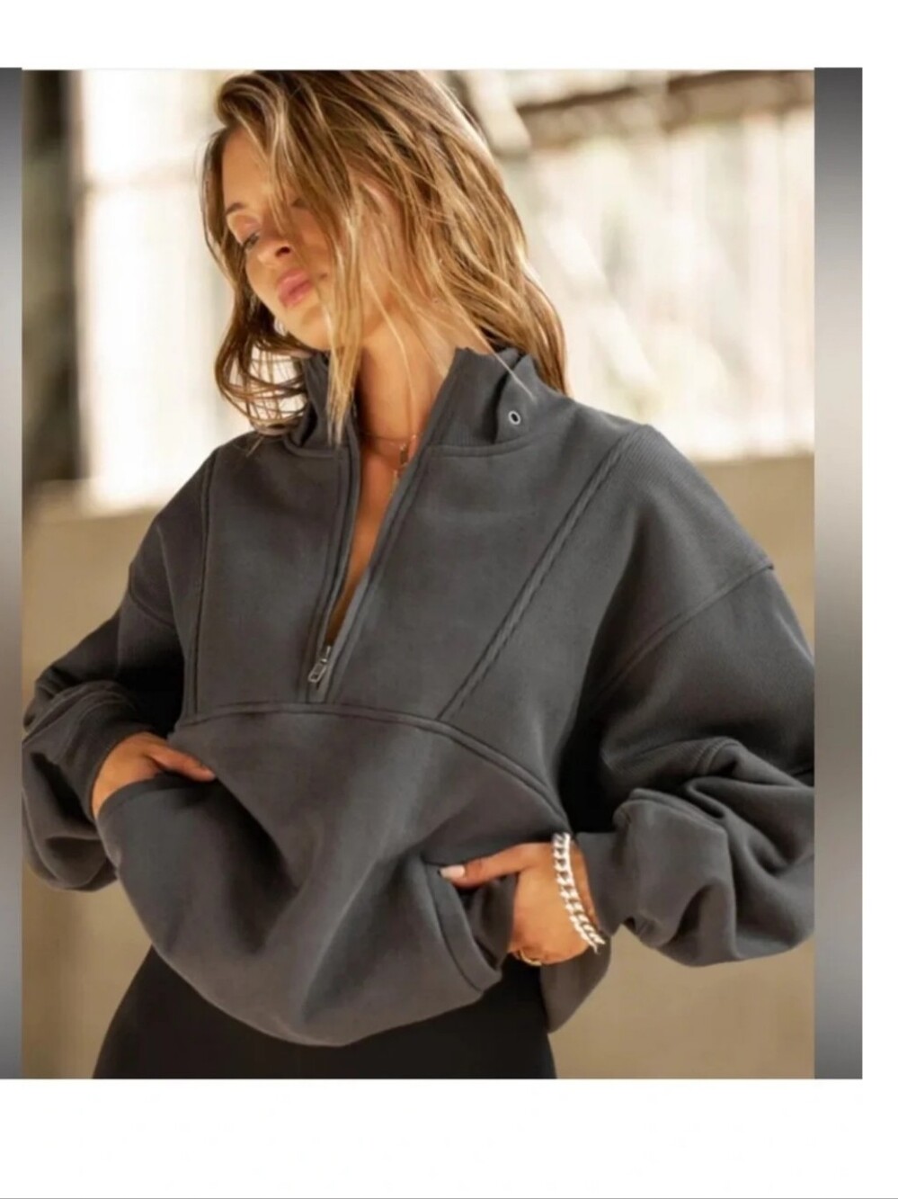 Joah Brown Retro Half Zip Charcoal Pullover - S/M - Picture 2 of 9